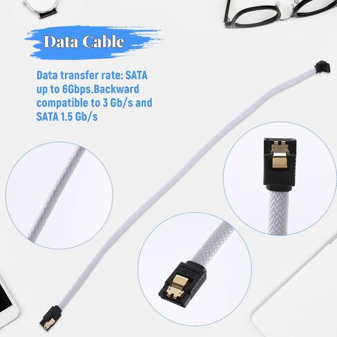 50CM SATA 3.0 III SATA3 7pin Data Cable Right Angle 6Gb/s SSD Cables HDD Hard Disk Data Cord with Nylon Sleeved(White) in Saudi Arabia