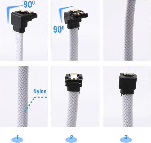 50CM SATA 3.0 III SATA3 7pin Data Cable Right Angle 6Gb/s SSD Cables HDD Hard Disk Data Cord with Nylon Sleeved(White) in Saudi Arabia