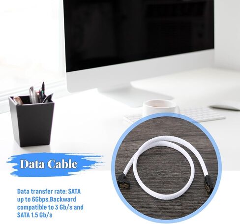 50CM SATA 3.0 III SATA3 7pin Data Cable Right Angle 6Gb/s SSD Cables HDD Hard Disk Data Cord with Nylon Sleeved(White) in Saudi Arabia
