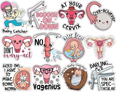 (12pcs-3in) Funny OBGYN Stickers Obstetrics and Gynecology Sticker OBGYN Nurse Gifts Pediatrician Gynecologist Obstetrician L&D Mid Wife Uterus Decorations for Water Bottles, Laptops, Luggage in Saudi Arabia