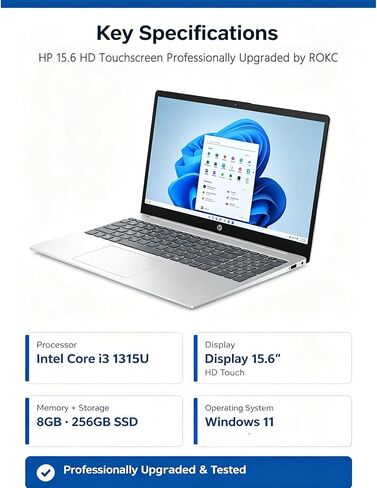 Customized Premium HP 15.6" HD Touch Laptop, i3 CPU, 8GB, 256GB, Windows 11 in Saudi Arabia
