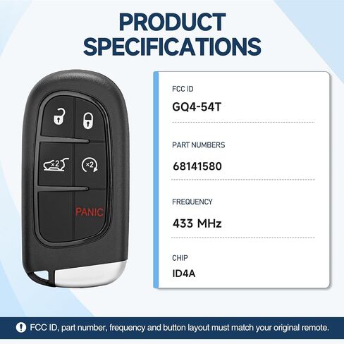 Keyless Entry Remote Key Fob for Jeep Cherokee,Cherokee KL 2014 2015 2016 2017 2018 2019 2020 2021 Replacement Car Key GQ4-54T 68141580 433MHz 4A in Saudi Arabia