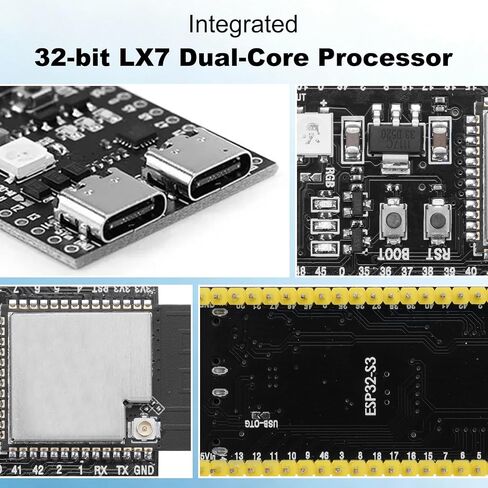 ESP32-S3 Dev Board N16R8 with Pre-Soldered IPEX Antenna Connector & Expansion Base Board, 16MB Flash + 8MB PSRAM, WiFi Bluetooth 5.0, USB-C, Compatible with Arduino IDE in Saudi Arabia