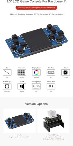 GamePi13 Game Console Onboard 1.3inch LCD 240 × 240 Resolution for Raspberry Pi / RP2040-PiZero, with ST7789 Driver Chip SPI Interface 12 Customizable Buttons, Board Only (Retro Gaming) in Saudi Arabia