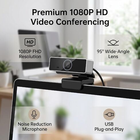 ASHATA 1080P HD Webcam with Microphone, USB Plug and Play in Saudi Arabia