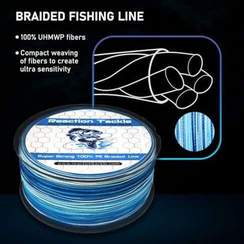 Reaction Tackle Braided Fishing Line - Pro Grade Power Performance for Saltwater or Freshwater Fish - Colored Fishing Line Braid for Extra Visibility in Saudi Arabia