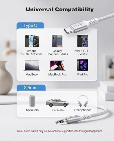 USB C to 3.5mm Aux Cable (2-Pack, 4FT), Type C to Aux Cord with DAC Chip, Braided Car Audio Stereo Jack Adapter, Compatible with iPhone 17 16 15 Pro Max, Compatible with Samsung Galaxy S25 in Saudi Arabia