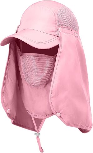 Sun Cap Fishing Hat Unisex Adult 360% UV UPF 50+ Solar Protection, Lightweight Outdoor Summer Wide Brim Visor with Detachable Neck Flap & Face Cover Mask, Quick Dry, Windproof, for Beach, Light Pink in Saudi Arabia