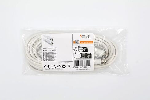 1aTTack.de SAT Antenna Cable Adapter Cable 5.0 Meters 2X Shielded F-Connector > Coaxial Jack SAT White F-Coax Ku 75db in Saudi Arabia