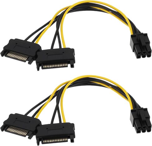 2 Pack Dual SATA 15-Pin to 6-Pin PCIe Power Cable 20cm Compatible with NVIDIA Compatible with AMD in Saudi Arabia