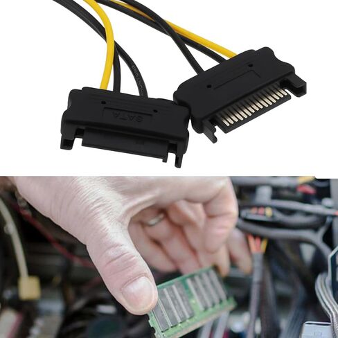 2 Pack Dual SATA 15-Pin to 6-Pin PCIe Power Cable 20cm Compatible with NVIDIA Compatible with AMD in Saudi Arabia