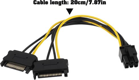 2 Pack Dual SATA 15-Pin to 6-Pin PCIe Power Cable 20cm Compatible with NVIDIA Compatible with AMD in Saudi Arabia