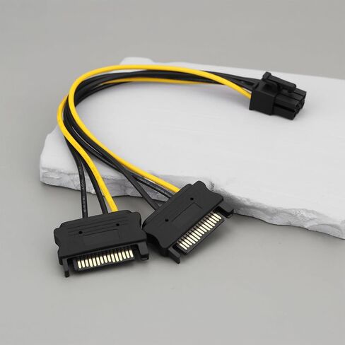 2 Pack Dual SATA 15-Pin to 6-Pin PCIe Power Cable 20cm Compatible with NVIDIA Compatible with AMD in Saudi Arabia