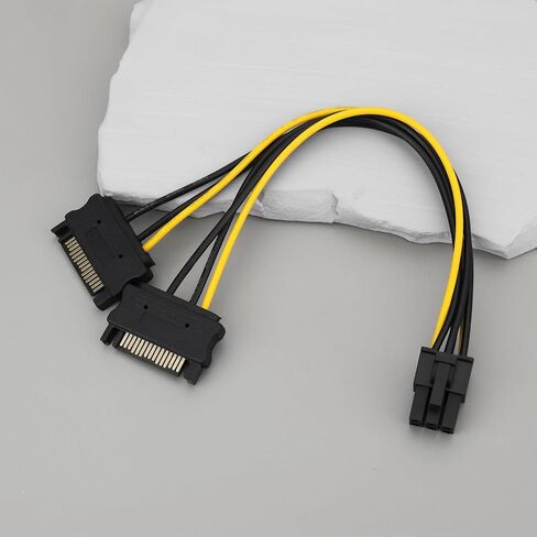 2 Pack Dual SATA 15-Pin to 6-Pin PCIe Power Cable 20cm Compatible with NVIDIA Compatible with AMD in Saudi Arabia