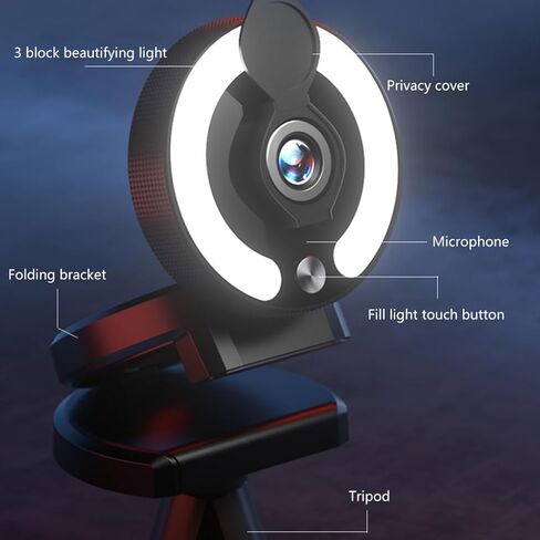 Auto Focuses Webcam 4K Resolution Builts in Rings Light 3 Color Temperatures Reductions Microphones 360 Rotatable in Saudi Arabia