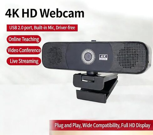4K Webcam Computer Camera with Integrated Loudspeaker and Double Reduction Mics Perfect for Remote Work in Saudi Arabia