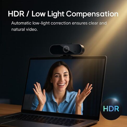 60FPS Business Conference Webcam,Autofocus with HDR,Dual Noise-Canceling Microphones,Privacy Cover,H.264 USB &Play in Kuwait