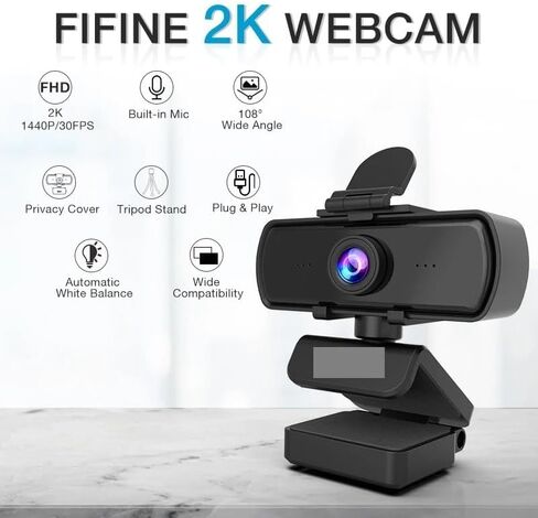 1440p Full HD PC Webcam with Microphone, Tripod, for USB Desktop & Laptop,Live Streaming for Video Calling-K420 in Kuwait