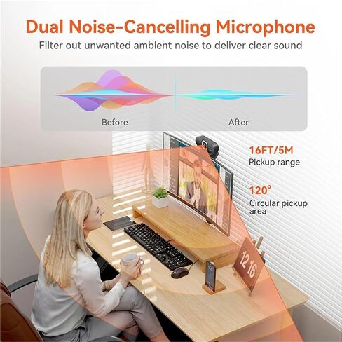V32AFL 4K HD Webcam with Microphone Auto-Auto-Framing Web Camera with Adjustable Fill Light &Privacy Protection in Kuwait