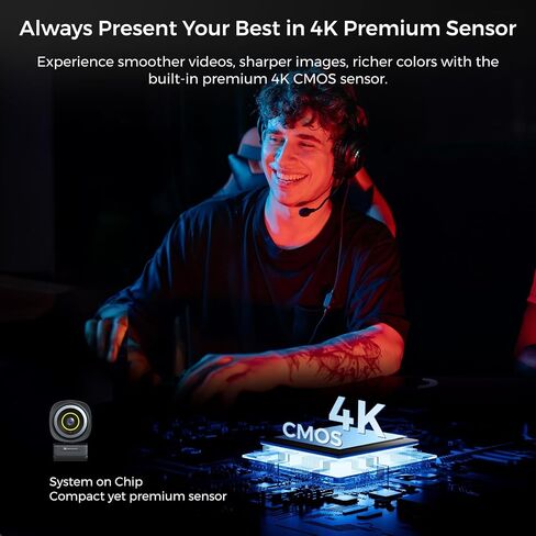 4K Webcam HDR 1080P@60FPS Noise Canceling Mic 45°-95°Adjustable FOV Auto AI Framing for PC in Kuwait