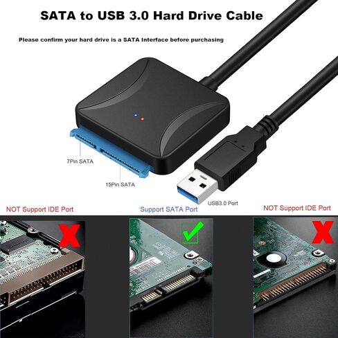 كابل محول SATA إلى USB 3.0 عالي السرعة، قارئ محول القرص الصلب لـ 2.5 بوصة 3.5 بوصة SSD وHDD حتى 12 تيرابايت، كابل Sata 2in1 Type-C/Type-A مع طاقة متوافقة مع Samsung Seagate WD in Kuwait
