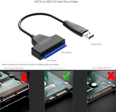 كابل محول SATA إلى USB 3.0 عالي السرعة، قارئ محول القرص الصلب لـ 2.5 بوصة 3.5 بوصة SSD وHDD حتى 12 تيرابايت، كابل Sata 2in1 Type-C/Type-A مع طاقة متوافقة مع Samsung Seagate WD in Kuwait