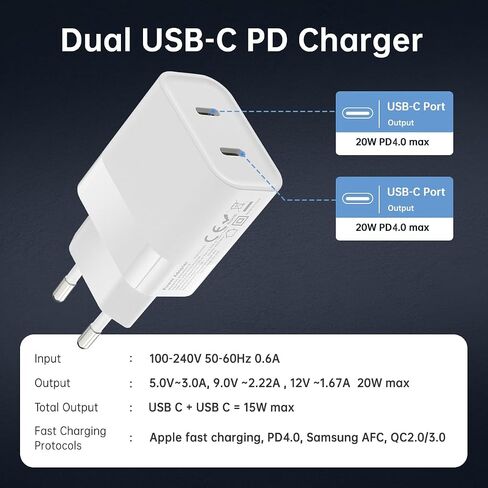 European Fast Charger Europe Travel Adapter Dual USB Type C Block EU Euro in Saudi Arabia