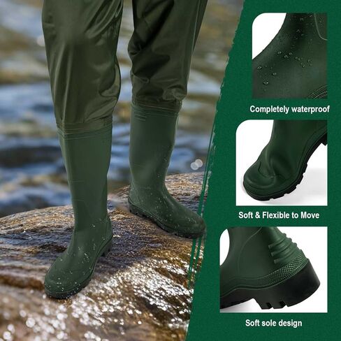 Goture Mens Fishing Waders w/Boots Waterproof Chest Wader for Women Lightweight Nylon PVC Material for Outdoor Hunting Fly Fishing Farm Work Reinforced Seams Design w/Adjustable Belt & Repair Patches in Saudi Arabia