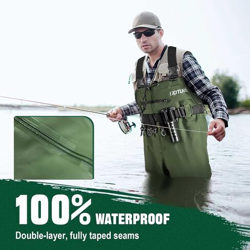 Goture Mens Fishing Waders w/Boots Waterproof Chest Wader for Women Lightweight Nylon PVC Material for Outdoor Hunting Fly Fishing Farm Work Reinforced Seams Design w/Adjustable Belt & Repair Patches in Saudi Arabia