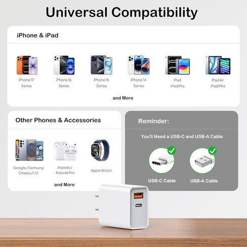 [عبوة من قطعتين] شاحن iPhone سريع الشحن بقدرة 20 وات، كتلة شاحن USB C in Kuwait