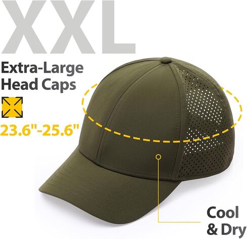LiuSuper XXL Oversized Quick Dry Baseball Cap for Men & Women Big Heads, Adjustable Unisex Sports Performance Sun Hat One Size for Golf, Running, Workout Olive Green in Saudi Arabia