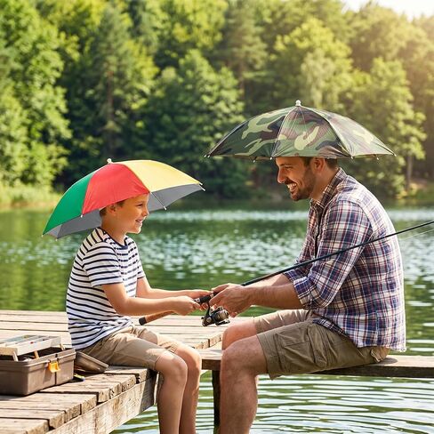 8 Pack Umbrella Hats, 27" Hands Free Head Umbrella with Elastic Band, Folding UV Protection Sports Waterproof Sun Rain Cap for Fishing, Beach Hiking, Camping, Gardening, Multicolor in Saudi Arabia
