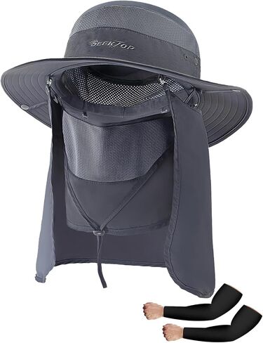 Fishing Hat for Men & Women, Outdoor UV Sun Protection Wide Brim Safari Hat with Face Cover & Neck Flap for Hiking Hats in Saudi Arabia