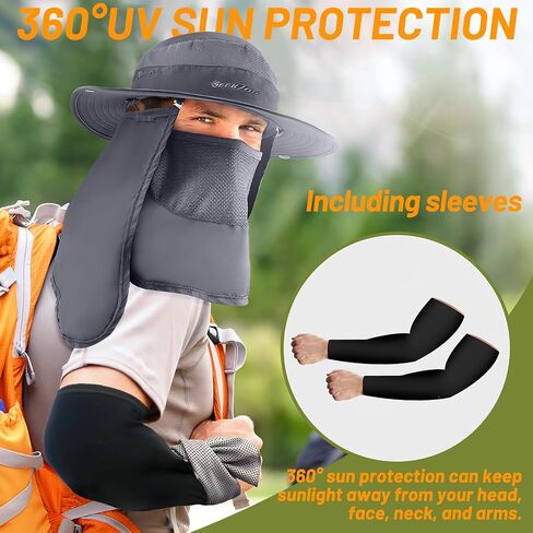 Fishing Hat for Men & Women, Outdoor UV Sun Protection Wide Brim Safari Hat with Face Cover & Neck Flap for Hiking Hats in Saudi Arabia