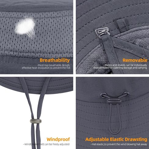 Fishing Hat for Men & Women, Outdoor UV Sun Protection Wide Brim Safari Hat with Face Cover & Neck Flap for Hiking Hats in Saudi Arabia