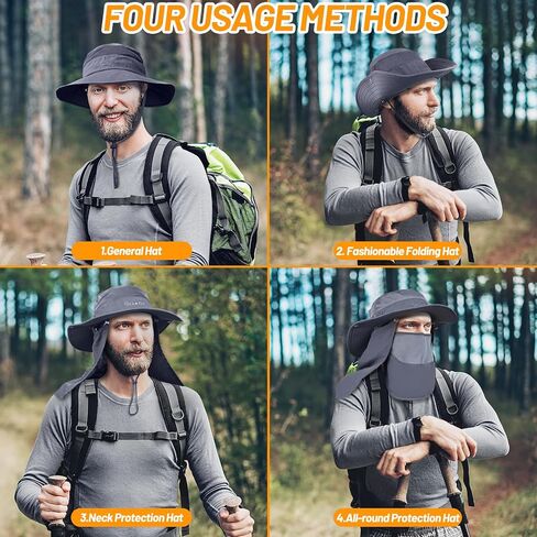 Fishing Hat for Men & Women, Outdoor UV Sun Protection Wide Brim Safari Hat with Face Cover & Neck Flap for Hiking Hats in Saudi Arabia