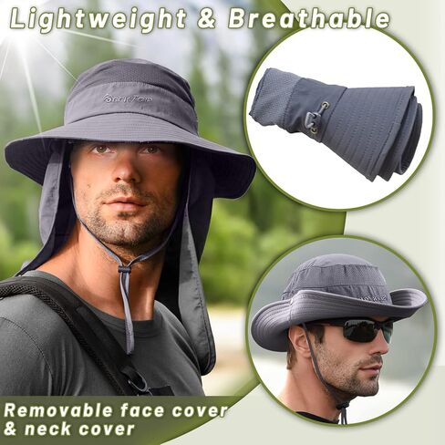 Fishing Hat for Men & Women, Outdoor UV Sun Protection Wide Brim Safari Hat with Face Cover & Neck Flap for Hiking Hats in Saudi Arabia