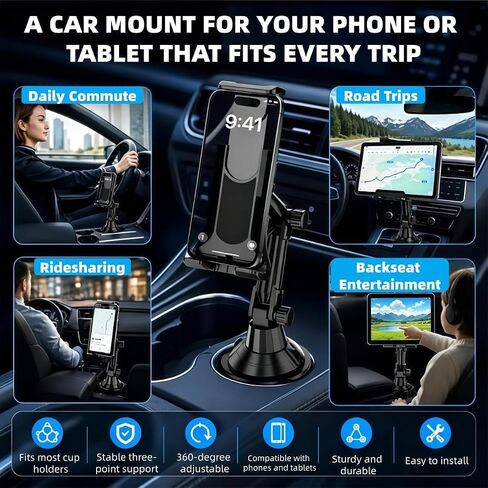 Cup Holder Tablet Mount for Alfa Romeo Stelvio 2017-2022 2023,Tablet Holder for Car,for iPad Stand Cup Holder Car Mount,Adjustable Height,for 4.7-14‘’ Tablet,All Smartphones in Saudi Arabia