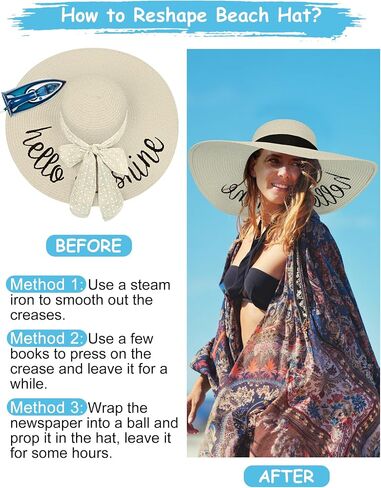 Floppy Beach Sun Hats for Women, Wide Brim Summer Straw Hat White in Saudi Arabia