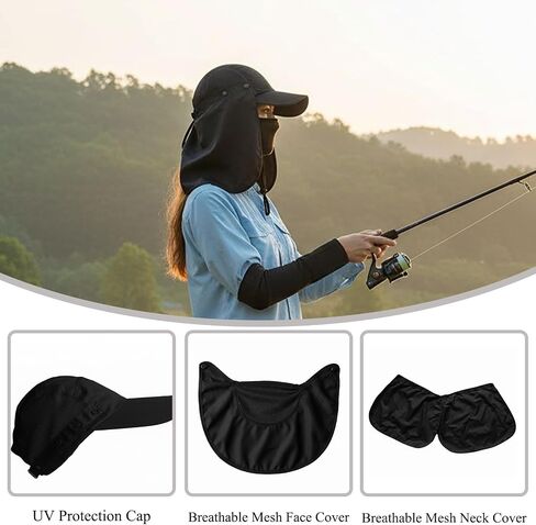 3 Pack Sun Hats for Men with Breathable Mesh, Sun Protection Fishing Hat with Neck Flap Face Cover Hiking Cycling in Saudi Arabia