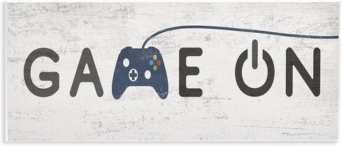 وحدة تحكم زرقاء عتيقة للعبة Stupell Industries Game On Video Gamer Phrase، من تصميم Daphne Polselli، لوحة حائط، مقاس 7 × 17، رمادي in Kuwait