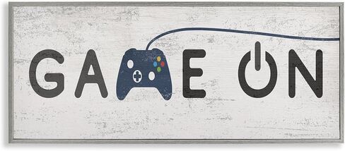 Stupell Industries Game On Video Gamer Phrase Blue Vintage Controller, Designed by Daphne Polselli Black Framed Wall Art, 13 x 30, Grey in Kuwait