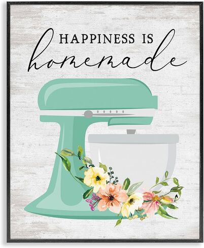 Stupell Industries Happiness is Homemade Phrase Floral Kitchen Stand Mixer, Designed by Lettered and Lined Black Framed Wall Art, 24 x 30, Multi-Color in Saudi Arabia