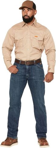 بنطلون جينز رجالي من Wrangler Riggs مقاس 20X FR كلاسيكي برقبة قصيرة، برتقالي in Kuwait