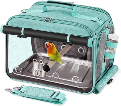 Bird Carrier Airline Approved, Bird Travel Cage with Indestructible Stainless Steel Mesh, Bird Travel Bag Lightweight and Portable with Water Bottle and Bowl in Kuwait