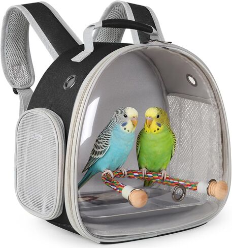 Small Bird Travel Backpack Carrier Cage, Backpack to Transport Backpack Carrier with Metal Tray Stand Perch for Parakeet Cockatiel Budgies Vet Carry Book Bag Black in Saudi Arabia