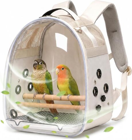 Bird Carrier Backpack for Small Medium Birds, Bird Travel Cage with Adjustable 2 Wooden Perches, Removable Tray, Feeder Cups Sunshade Cover,Bird Backpack for Parakeet Cockatiel Conure Quaker Lovebird in Kuwait