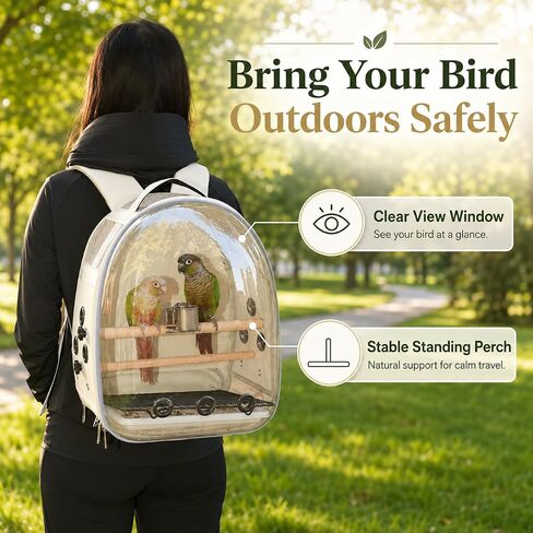 Bird Carrier Backpack for Small Medium Birds, Bird Travel Cage with Adjustable 2 Wooden Perches, Removable Tray, Feeder Cups Sunshade Cover,Bird Backpack for Parakeet Cockatiel Conure Quaker Lovebird in Kuwait