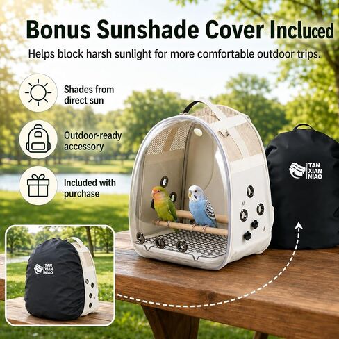 Bird Carrier Backpack for Small Medium Birds, Bird Travel Cage with Adjustable 2 Wooden Perches, Removable Tray, Feeder Cups Sunshade Cover,Bird Backpack for Parakeet Cockatiel Conure Quaker Lovebird in Kuwait