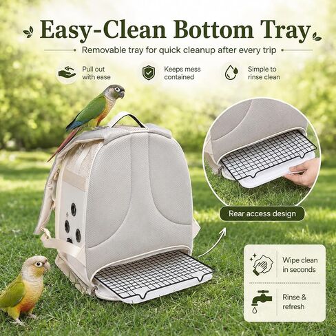 Bird Carrier Backpack for Small Medium Birds, Bird Travel Cage with Adjustable 2 Wooden Perches, Removable Tray, Feeder Cups Sunshade Cover,Bird Backpack for Parakeet Cockatiel Conure Quaker Lovebird in Kuwait
